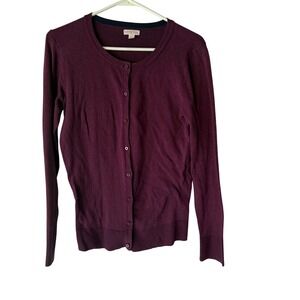 Merona Y2k Burgundy Long Sleeve Button Front Crew Neck Cardigan Sweater M Preppy
